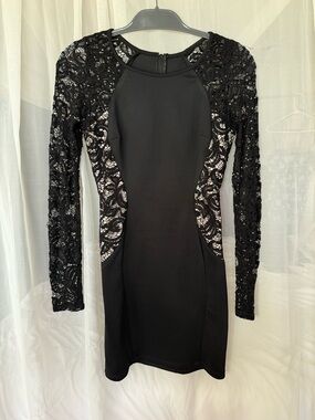 BCX Black Lace-Panel Long Sleeve Bodycon Dress